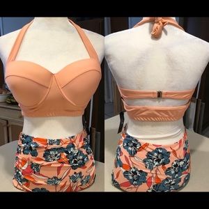 Peach & Floral DOUBLE BAND Classic Bikini 2XL